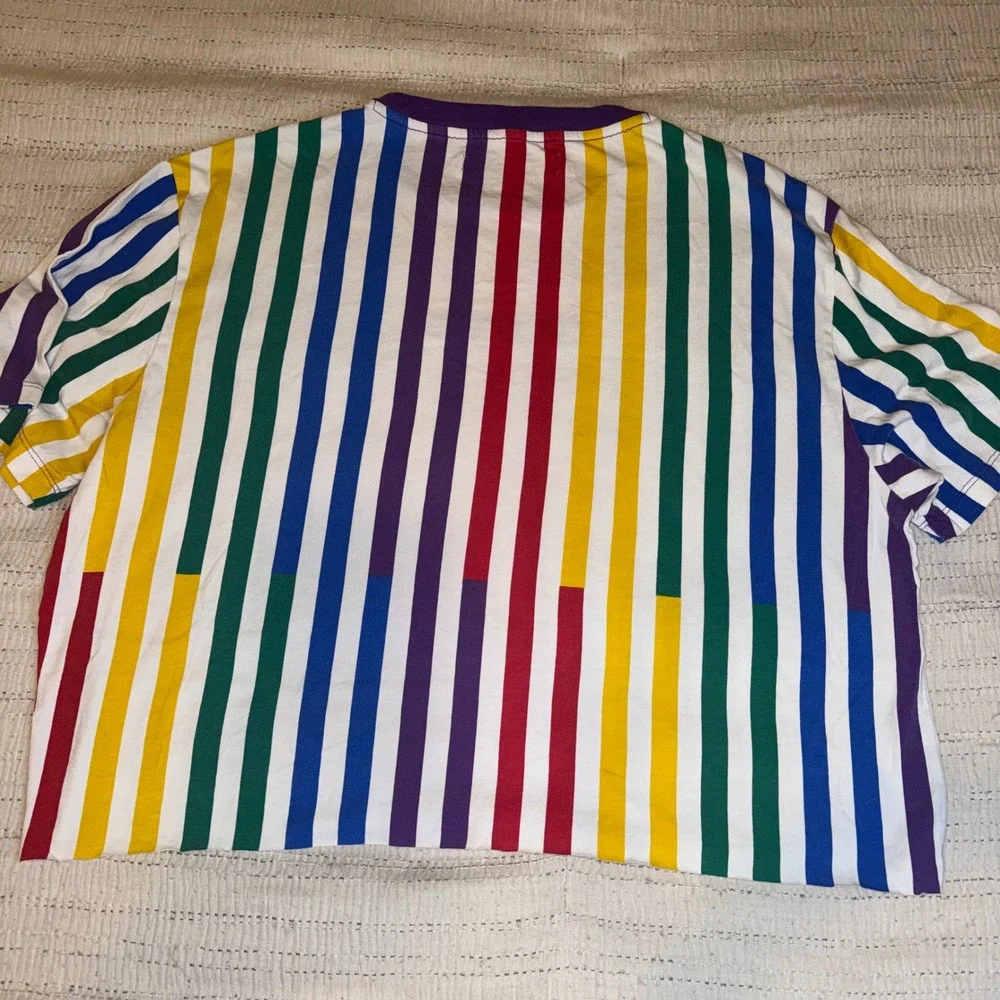 Guess x J Balvin Colores Striped T-Shirt Mens Large Multi Color Embroidered Logo - Picture 7 of 8